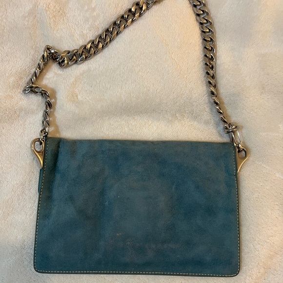 PRADA Camoscio Suede Metal Sound Bag Green/Blue - Picture 5 of 6